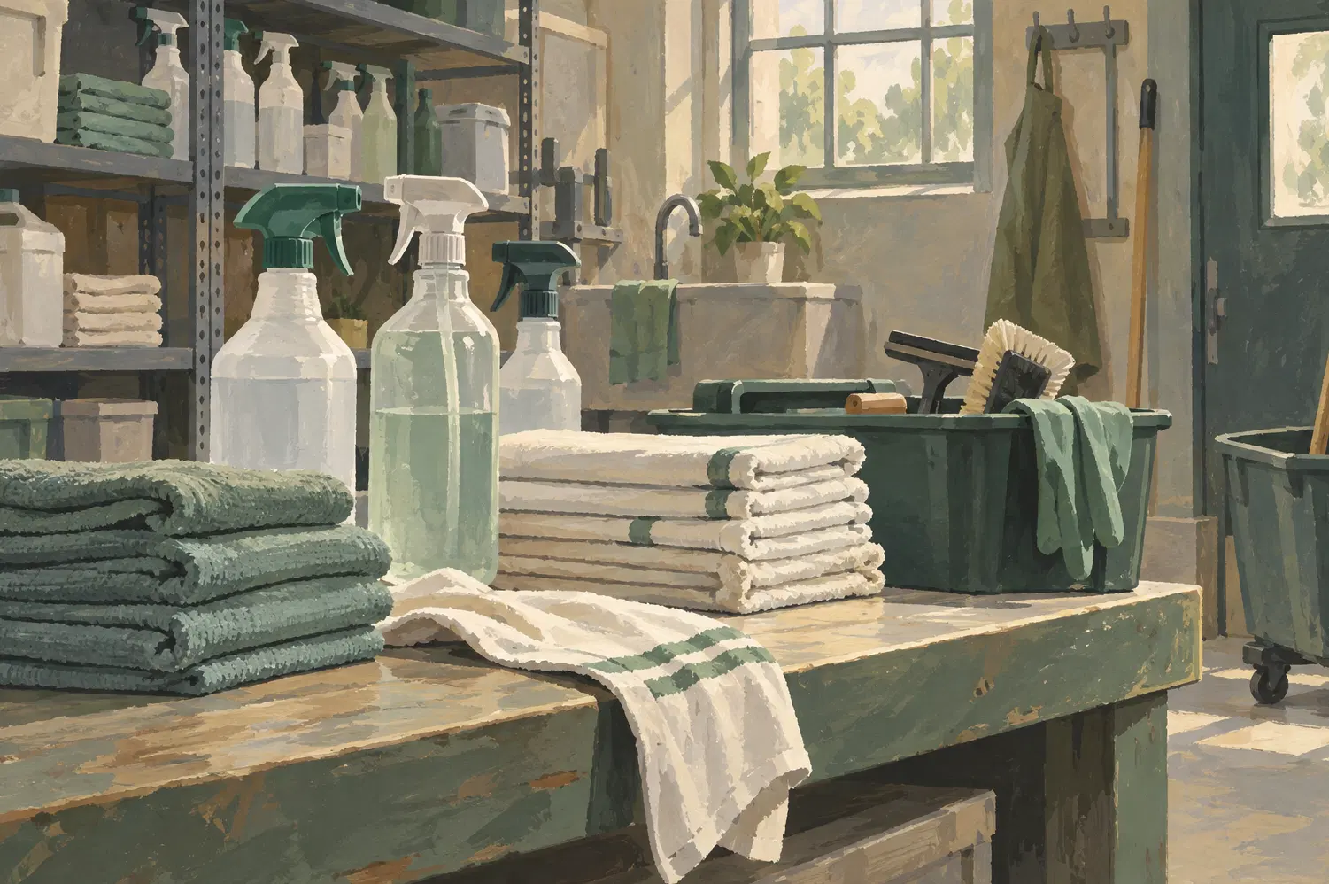 Illustration of cleaning businesses and their working space