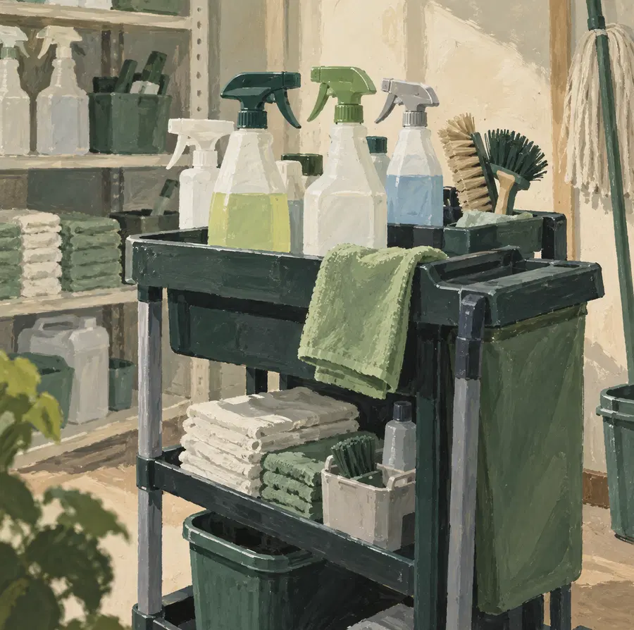 Illustration of cleaning businesses equipment and workspace